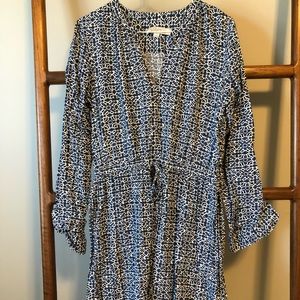 Long Sleeve Tie Waist Cotton Dress